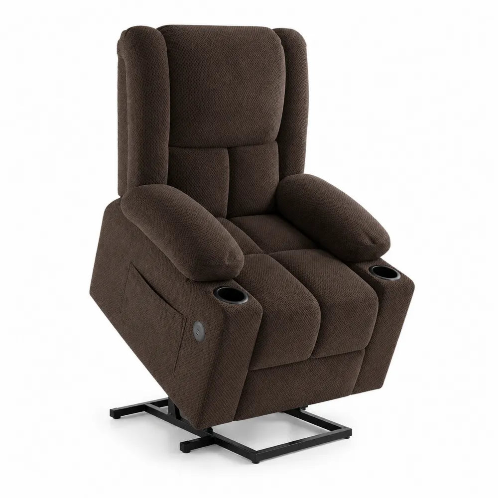 Fauteuil Releveur Électrique Marron en Tissu avec Cadre Métal