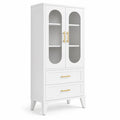 Vitrine en bois MDF avec portes en verre trempé et poignées dorées