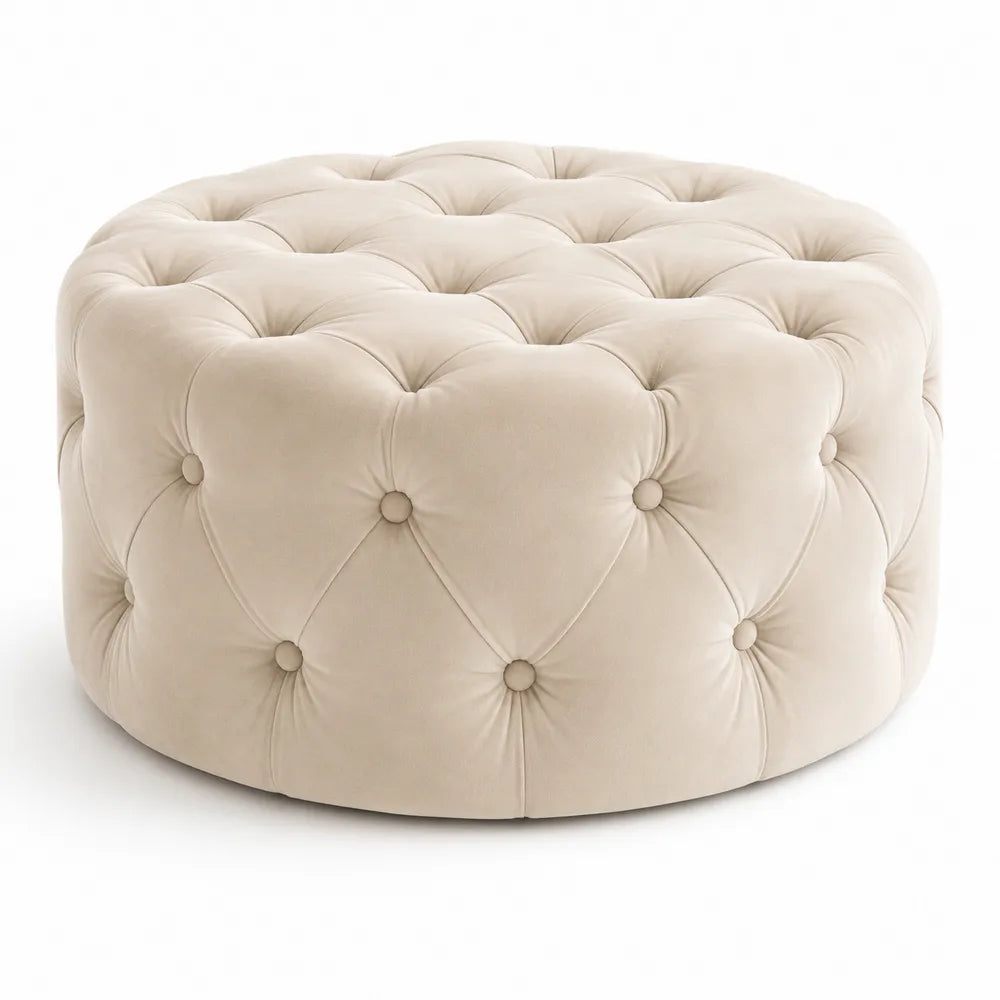 Pouf rond en tissu beige Ø70 cm
