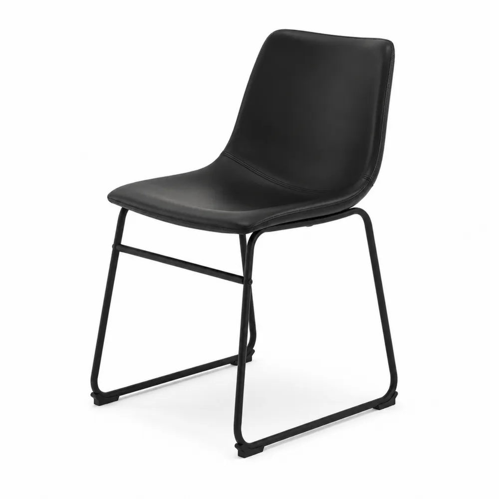 Chaise en cuir synthétique noir avec cadre en acier