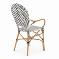 Chaise en rotin noir et blanc avec dossier en plastique tissé