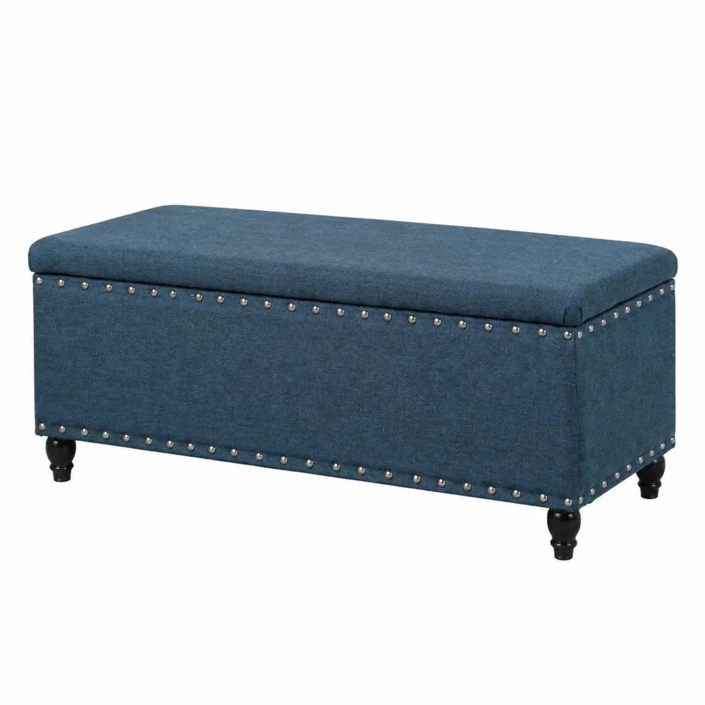 Banc de rangement en tissu et bois avec clous décoratifs