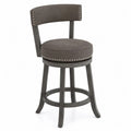 Tabouret de bar en bois et tissu gris avec détails cloutés