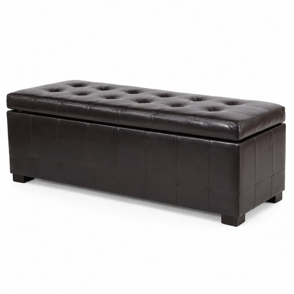 Banc de rangement en cuir marron