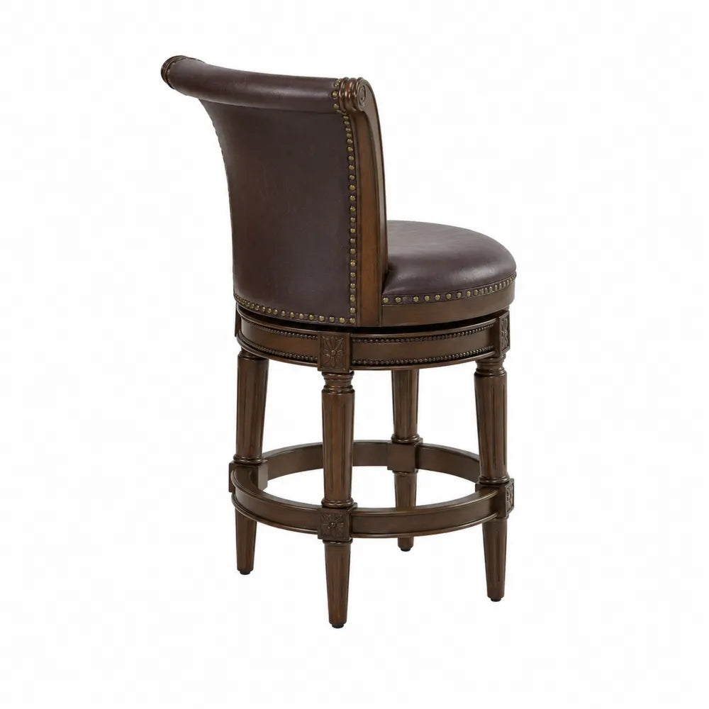 Tabouret de Bar en Bois et Similicuir Marron, Hauteur 110 cm