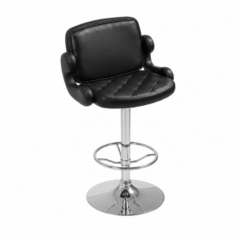 Tabouret de bar pivotant en cuir synthétique noir avec base en acier chromé