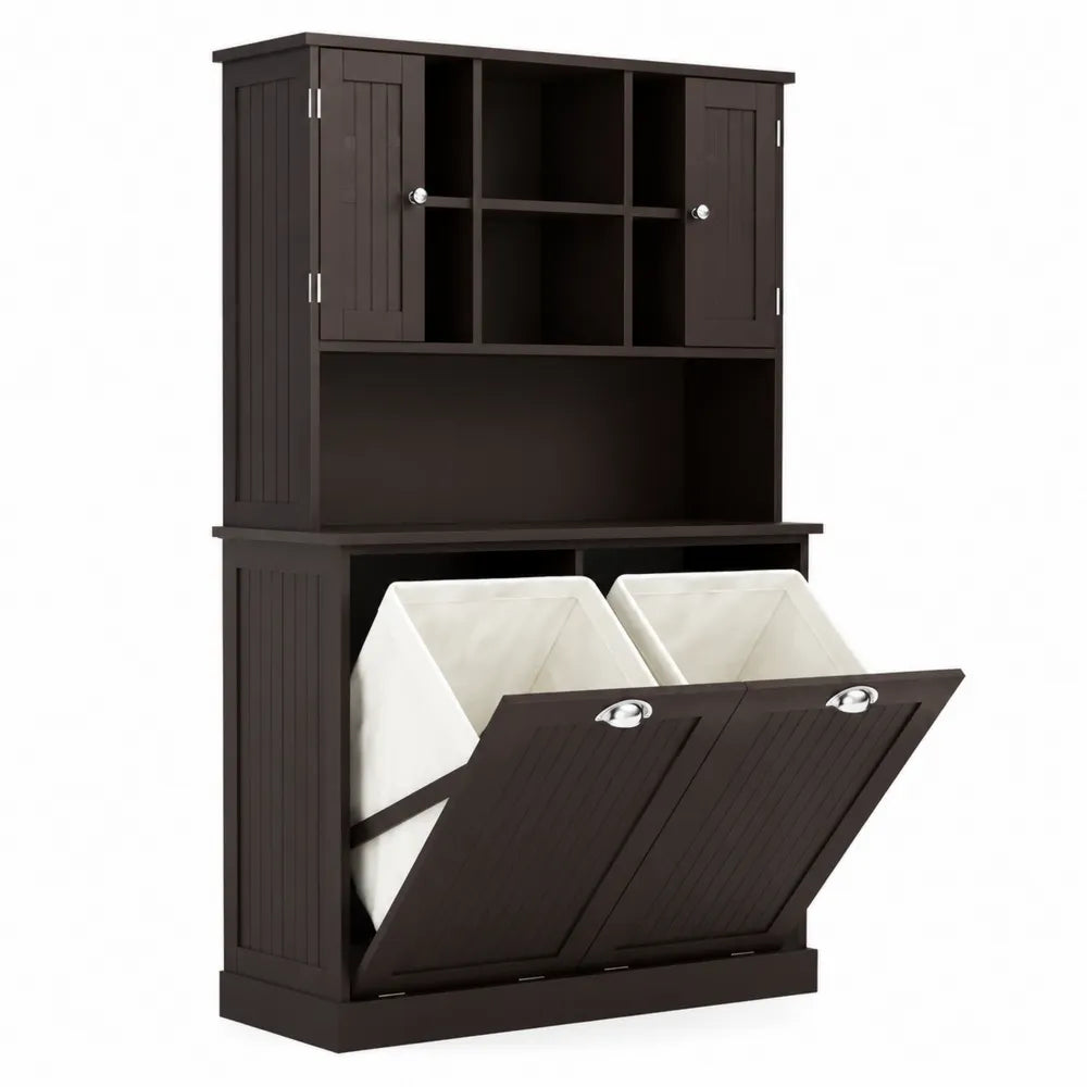 Armoire de rangement en bois avec paniers inclinables Marron Foncé