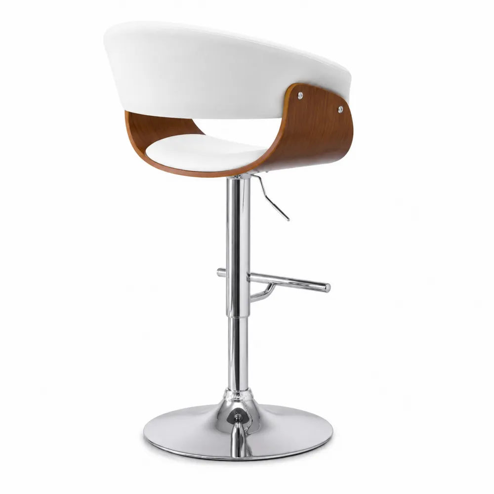 Tabouret de bar en bois et métal avec revêtement en similicuir blanc