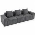 Canapé modulable en velours côtelé gris 240 cm avec coussins