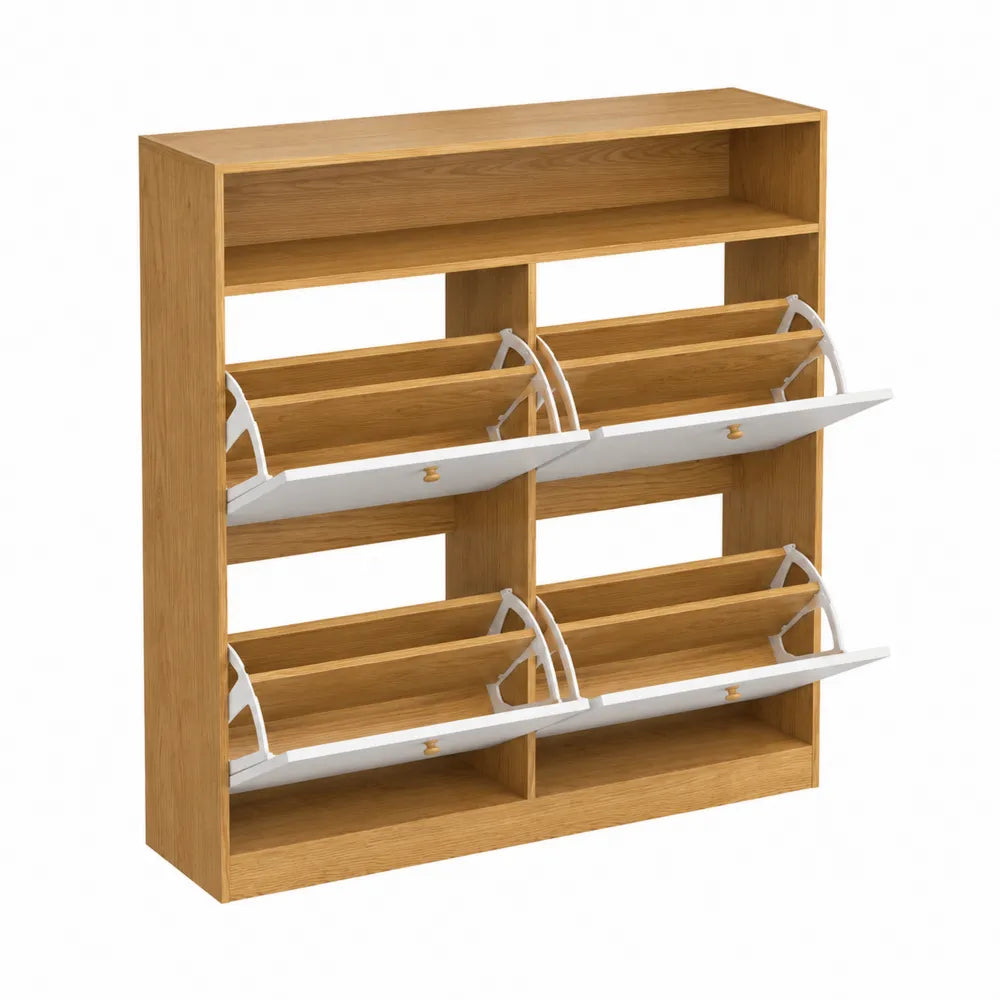 Étagère à chaussures en bois avec 6 compartiments basculants Chêne Blanc