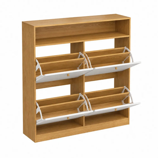 Étagère à chaussures en bois avec 6 compartiments basculants Chêne Blanc
